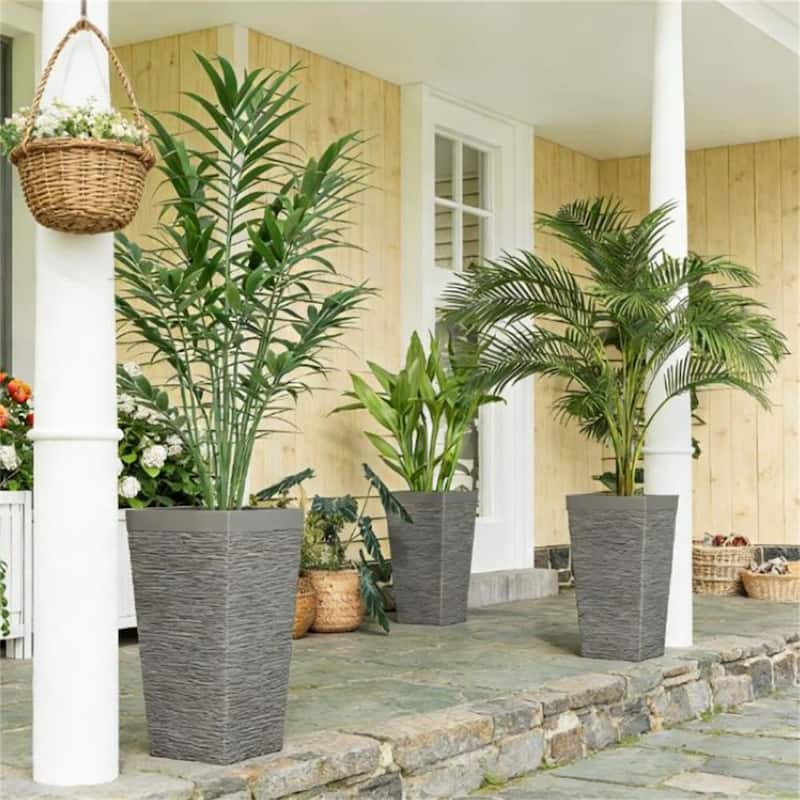 A set Of 3 outdoor Flower pots, conical Flower pots, gray, very suitable For Deep Rooted Plants Or Small Trees - Gray - Metal