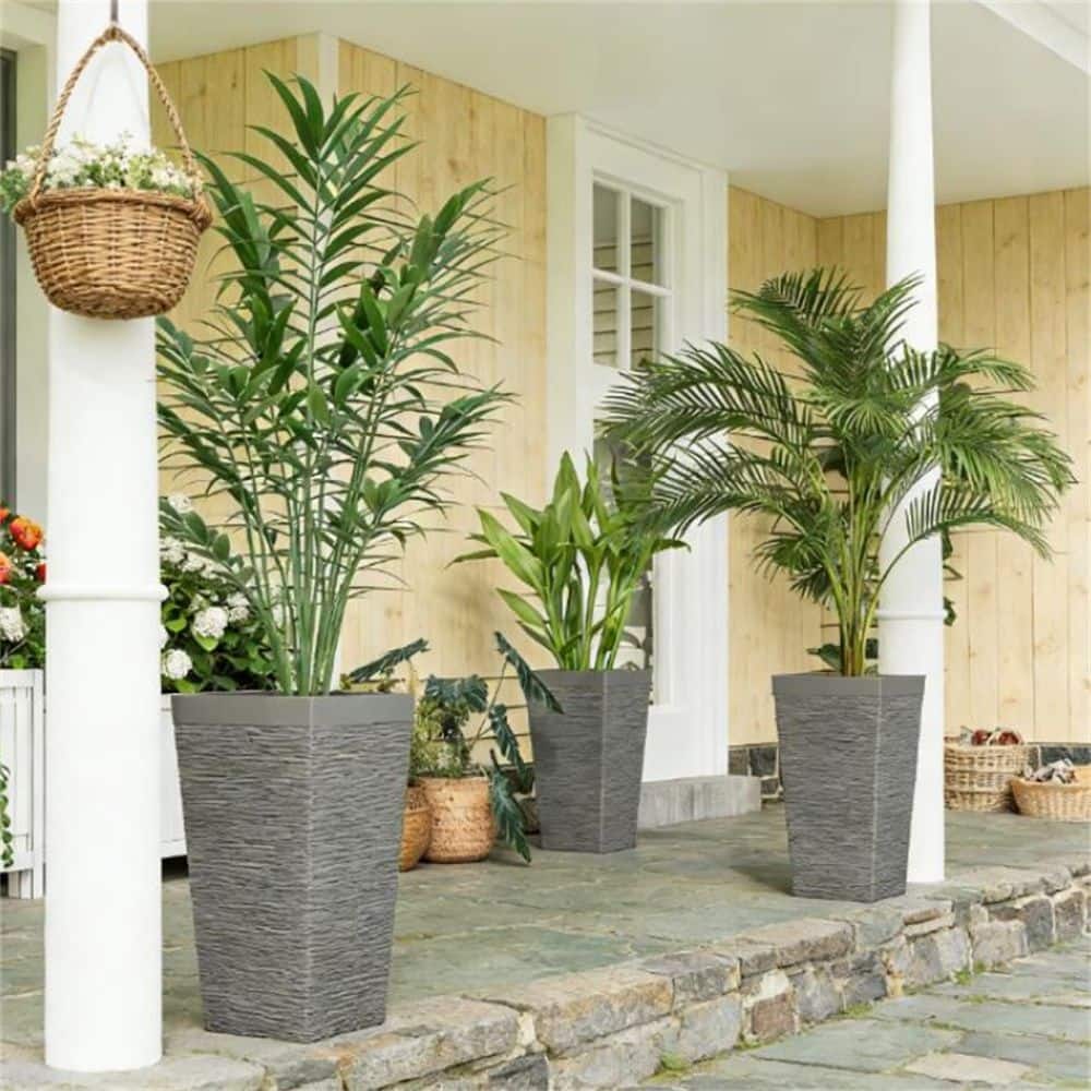A set Of 3 outdoor Flower pots, conical Flower pots, gray, very suitable For Deep Rooted Plants Or Small Trees - Gray