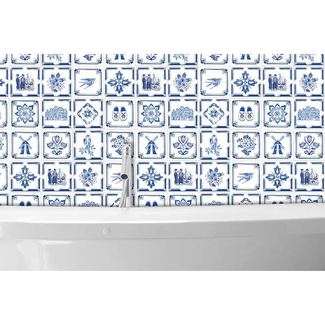 Walplus Dutch Blue Tile Stickers Peel and Stick Wall Stickers 6"x6"