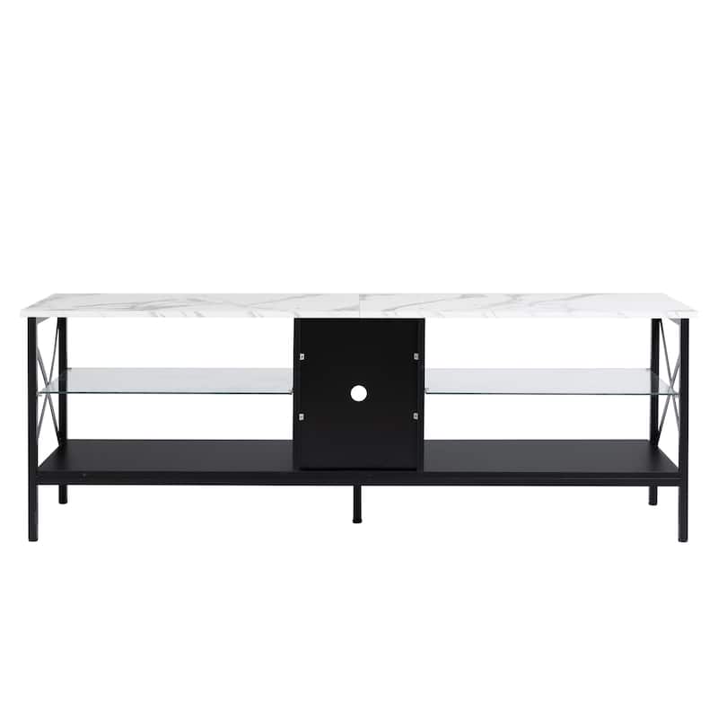 Modern TV stand,Iron TV cabinet Black/White with LED Lights, Remote Control,Toughened Glass Stand