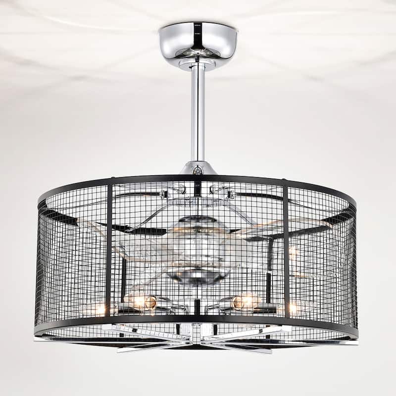 Milian 23-inch Silver and Matte Black 6 Lights 3 Blades Lighted Ceiling Fan with Remote
