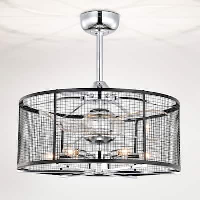 Milian 23-inch Silver and Matte Black 6 Lights 3 Blades Lighted Ceiling Fan with Remote