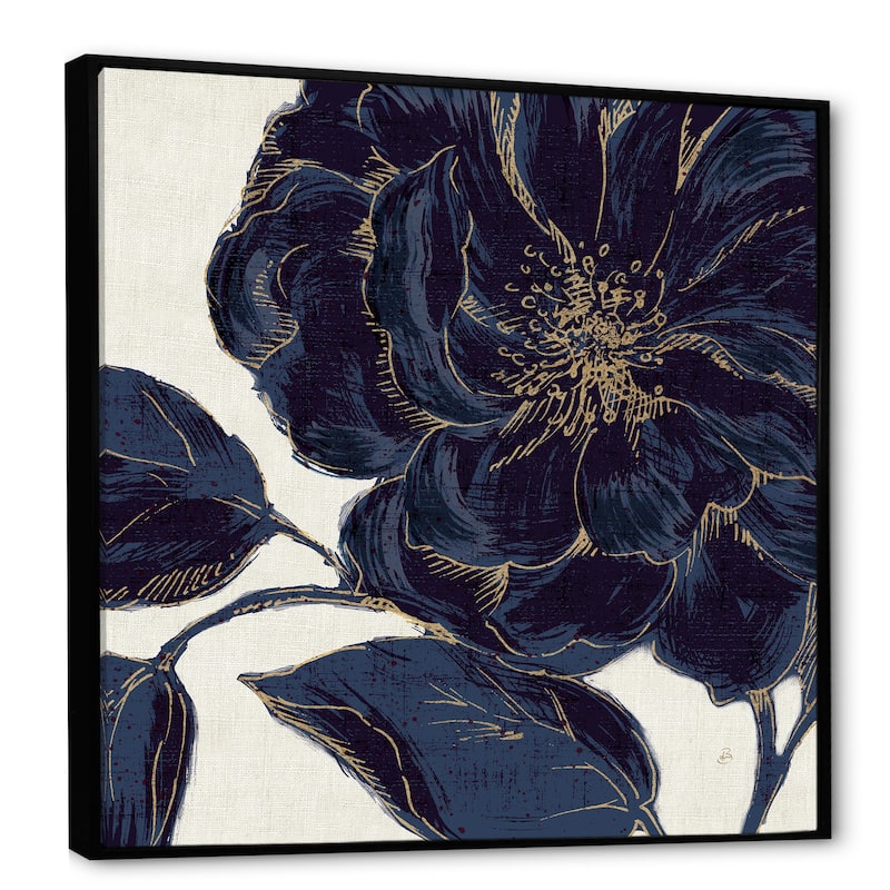 Designart "Dark Rose Gilded Gold" Floral Framed Canvas