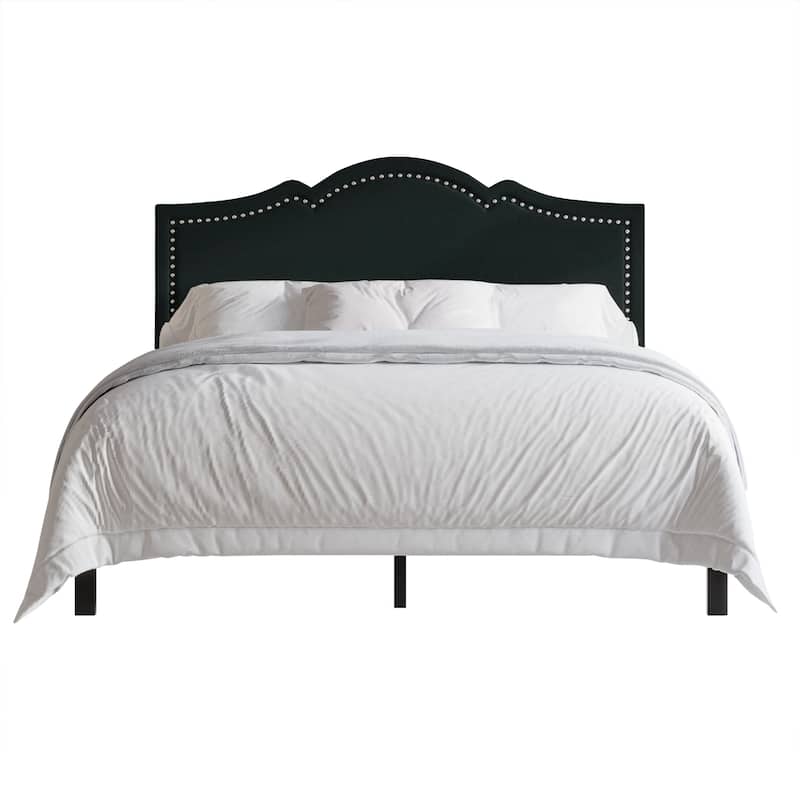 CraftPorch Elegant Linen Nailhead Upholstered Platform Bed - Charcoal - Full