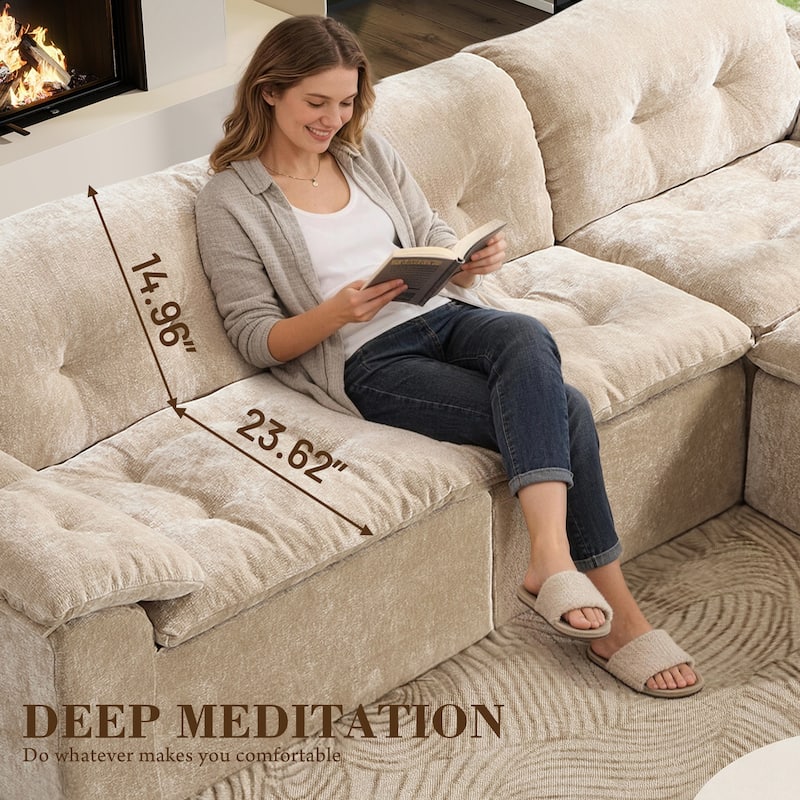 Rossetta L-Shaped Modular Chenille Cushioned Extreme Comfort Sofa with Detachable Backrest and Armrests, 1 Removable Ottoman