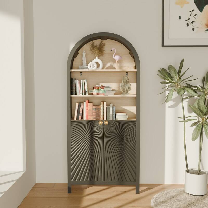 Display Arched Bookcase Cabinet,4/5-Tier Freestanding Tall Wood Arch Bookshelf Cabinets with Open Display Storage Shelves