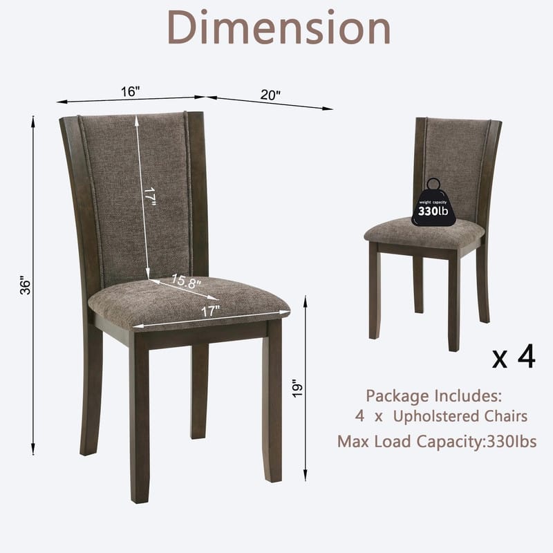 Wooden Dining Chairs Set of 4, Upholstered Side Chairs with Padded Seat for Kitchen & Dining Room