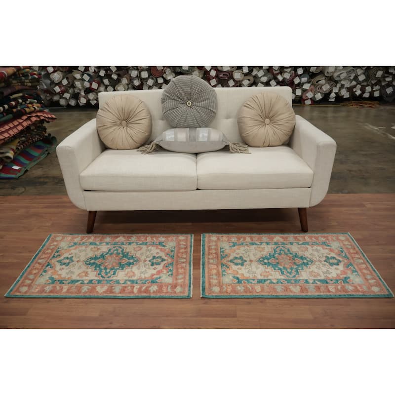 Hand Knotted Oriental 100% Wool Carpet Transitional Floral Beige & Ivories Oushak Area Rug - 3' 0'' X 2' 0''