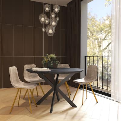 Markley Leather Dining Chair Set of 2 With Gold Metal Legs Modern Accent Side Chair