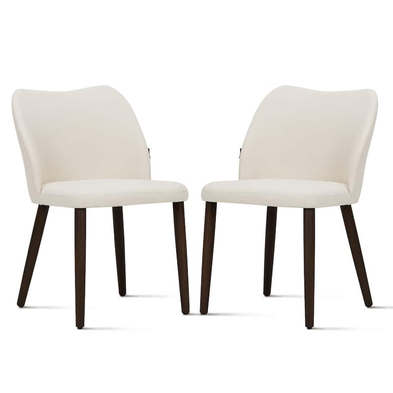 Set of 2 Wooden Dining Chairs, Beige Upholstered Fabric for Kitchen & Dining Room