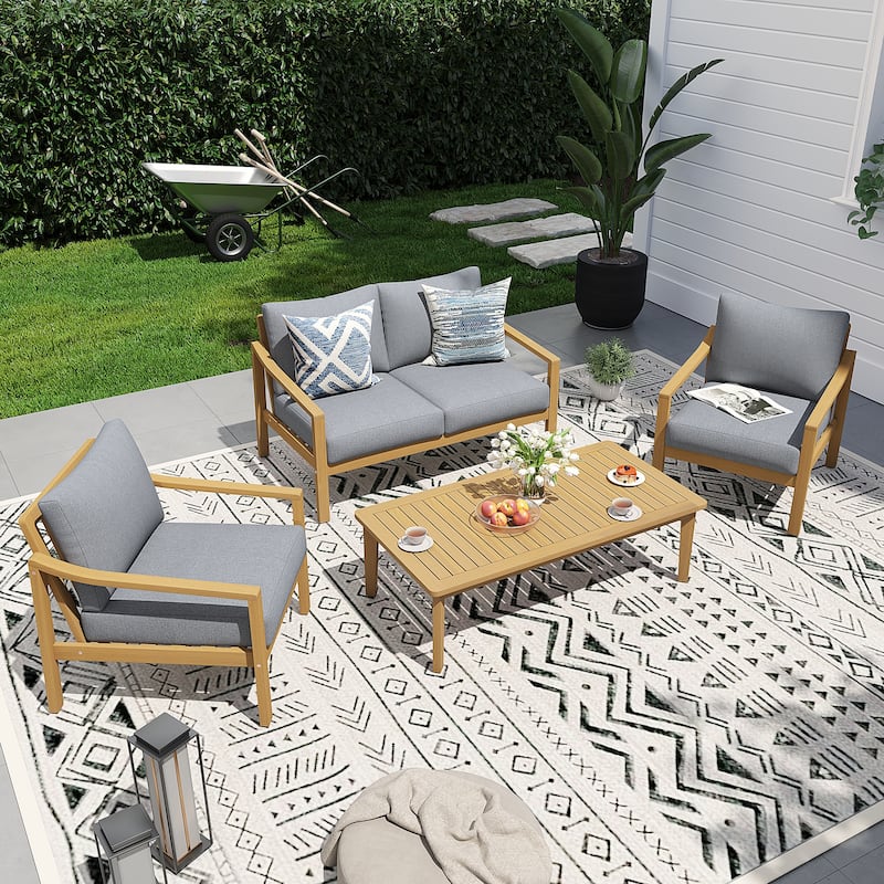 Outdoor Seating Set For 4-Person With Cushions - Grey