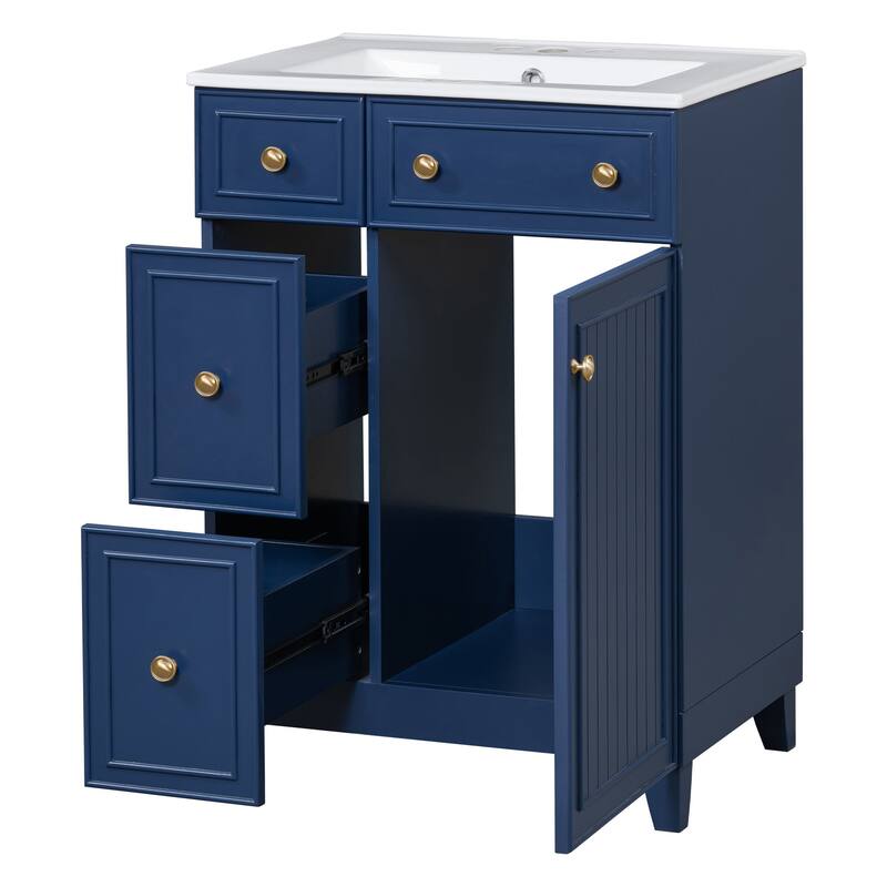 24 in. W x 18 in. D x 34 in. H Single Sink Freestanding Bath Vanity with White Ceramic Top