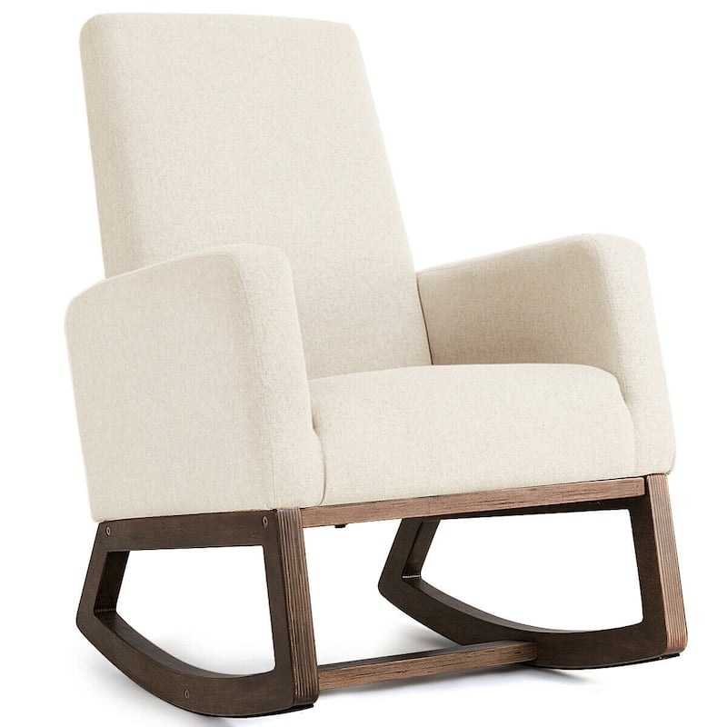 Retro Modern Fabric Upholstered Rocking Chair with Wooden Frame Comfortable Seat for Living Room - 26.5" x 32.5" x 40.5"