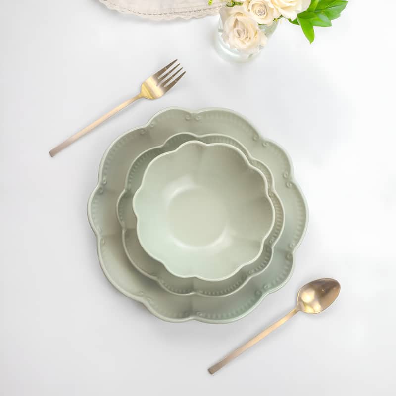 Sango Bethany 12-Piece Stoneware Dinnerware Set - Service for 4, Scalloped Plate & Bowl Set