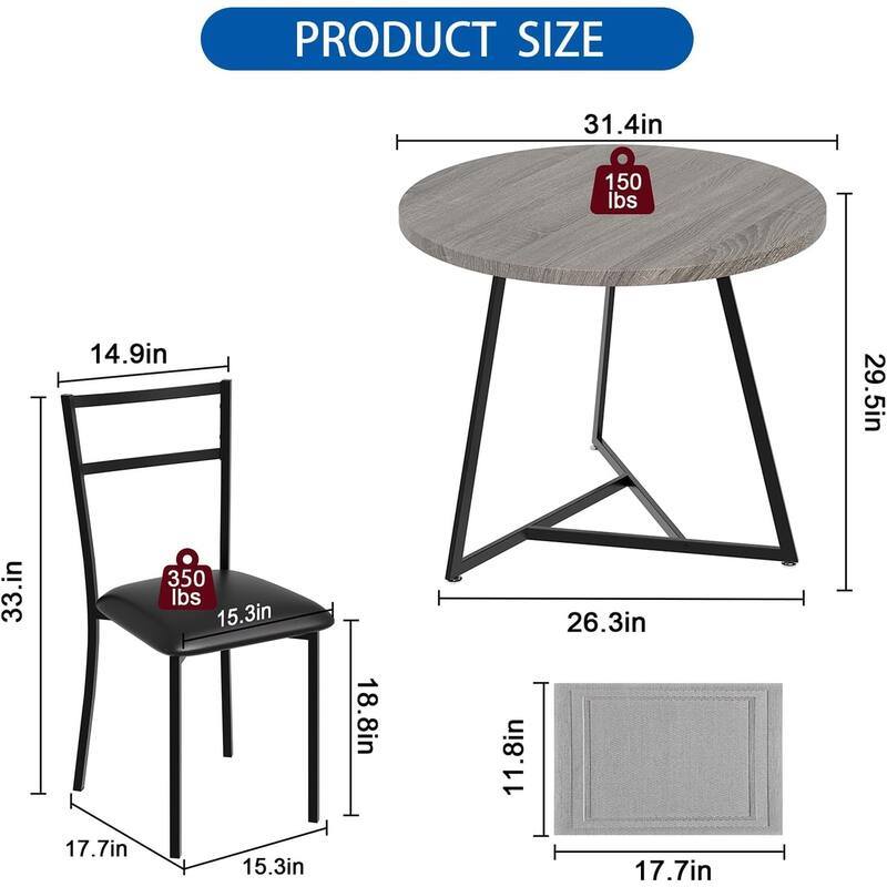 Dining Table Set for 2 with Upholstered Chairs, Kitchen Table and Chairs for 2, 3 Piece Dining Room Table Set