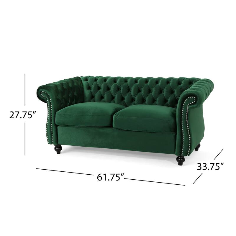 Emerald Chesterfield 61.75" Button Tufted Upholstered Loveseat Sofa with Nailheads and Wood Legs for Living Room