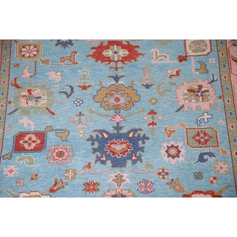 Light Blue Oushak Area Rug Hand-Knotted Transitional Wool Carpet - 7'9"x 9'9"
