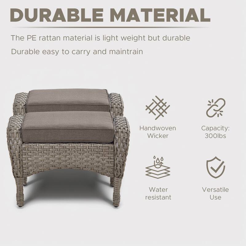 2 Pieces All Weather Rattan Wicker Ottoman Seat