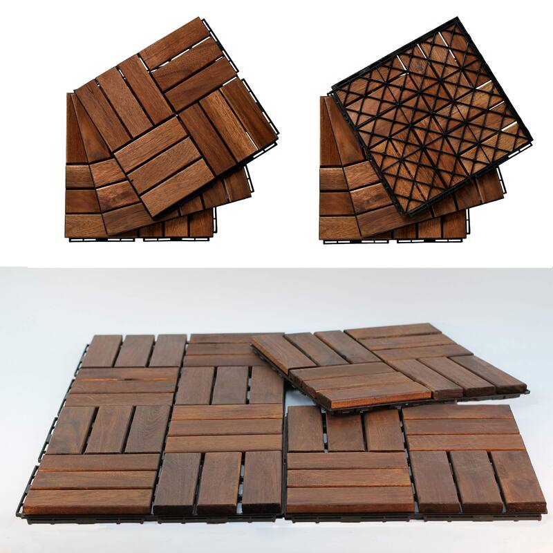 12" x 12" Square Patio Interlocking Deck Tiles in Brown (Box of 10) - 12inchx12inch