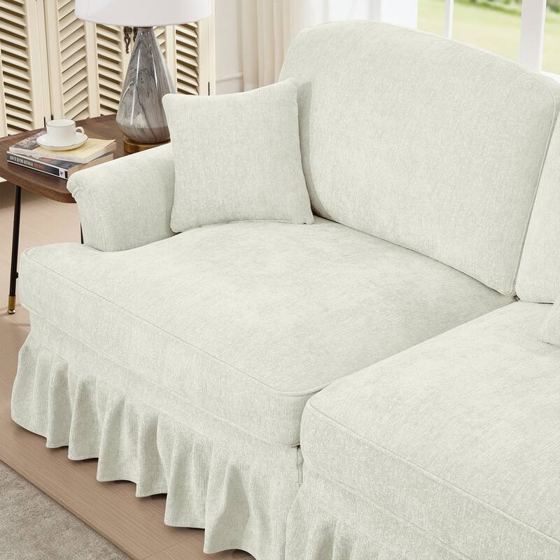GDFStudio - Elegant Mid-Century Chenille 2-Seater 76.4" L-Shaped Modular Loveseat Sofa with Ottoman