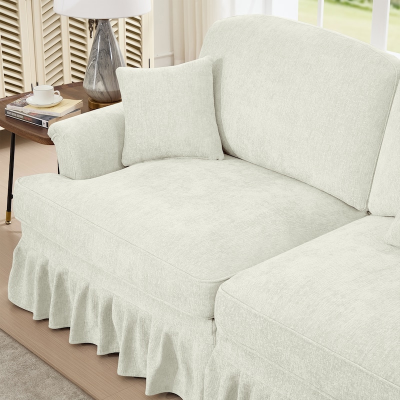 Mid-Century 2-Seat Sofa Couch with Flared Arms & Removable Ruffled Skirts, Retro Chenille Upholstered Loveseat for Living Room