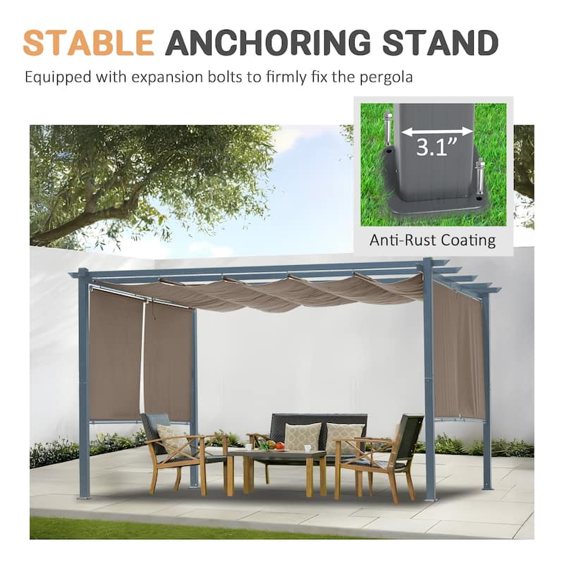 Aoodor 13 x 10 FT Outdoor Pergola with Retractable Shade Canopy, 4 Pieces Roller Shade Curtain