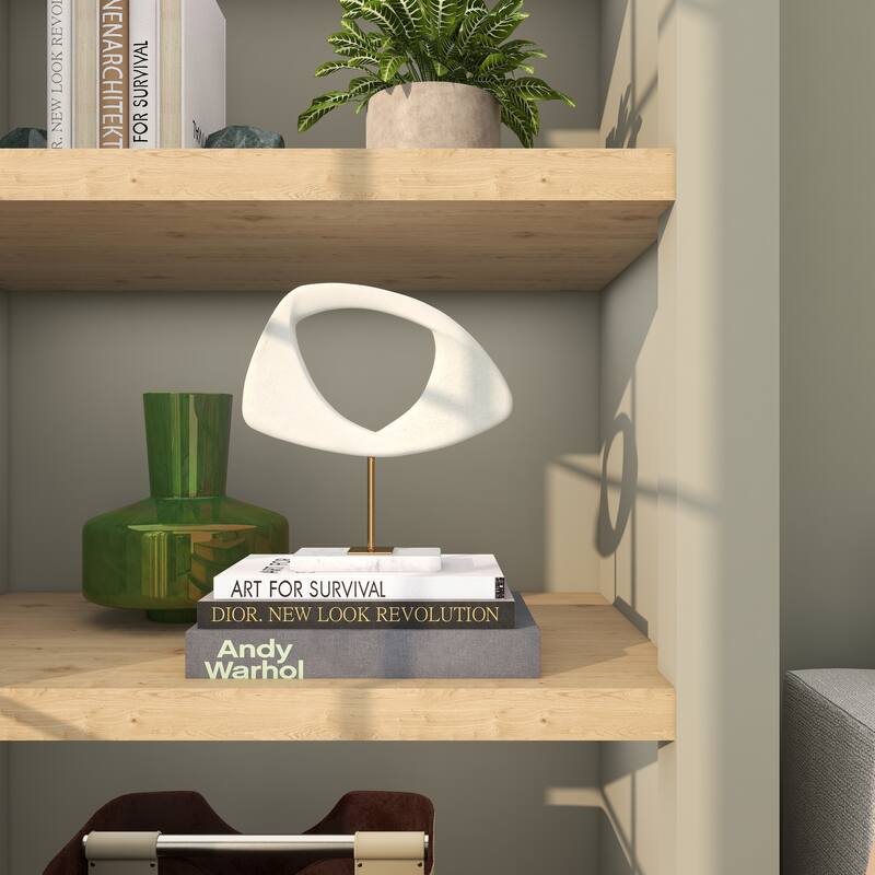 White Polystone Cut-Out Abstract Decorative Sculpture with Marble Stand