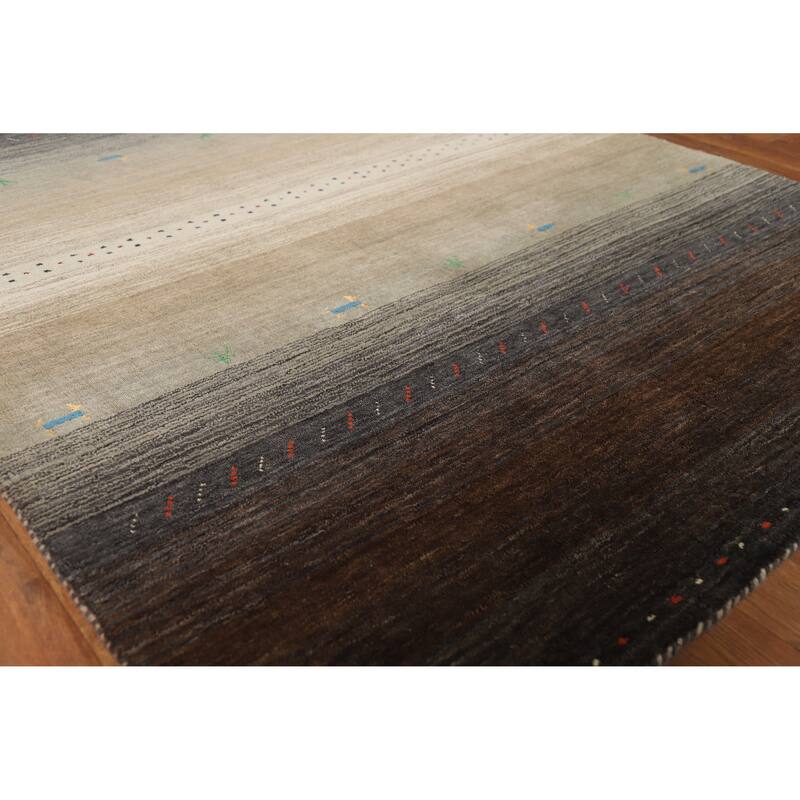 Hand Knotted Oriental 100% Wool Carpet Tribal Stripe Multi-Colored Gabbeh Area Rug - 5' 9'' X 4' 1''