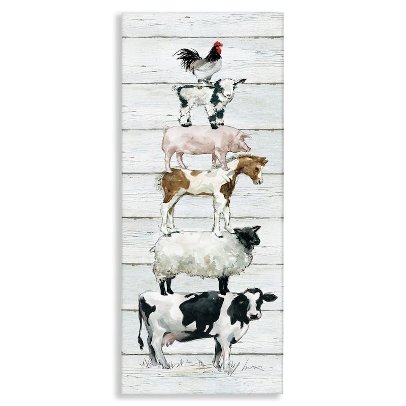 Stupell Country Farm Animal Stack Cow Sheep Pig Rooster Canvas Wall Art - Multi-Color - 17 x 40
