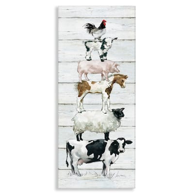 Stupell Country Farm Animal Stack Cow Sheep Pig Rooster Canvas Wall Art - Multi-Color
