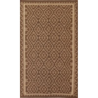 Reversible Kilim Oriental Area Rug Hand-woven Tribal Brown Wool Carpet - 5'3" x 8'3"