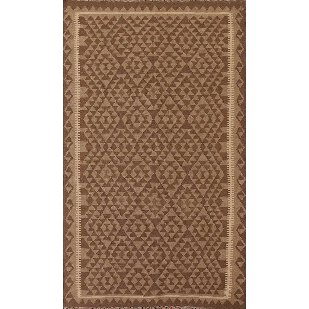 Reversible Kilim Oriental Area Rug Hand-woven Tribal Brown Wool Carpet - 5'3" x 8'3"