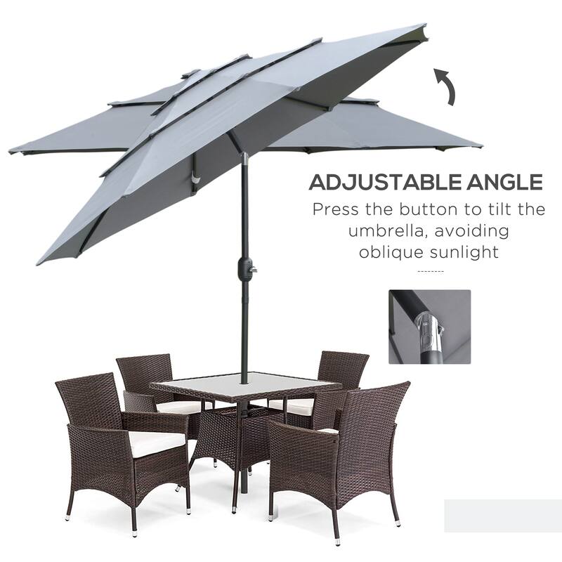 9FT 3 Tiers Patio Umbrella Outdoor Market Umbrella with Crank, Push Button Tilt for Deck, Backyard and Lawn, Wine Red