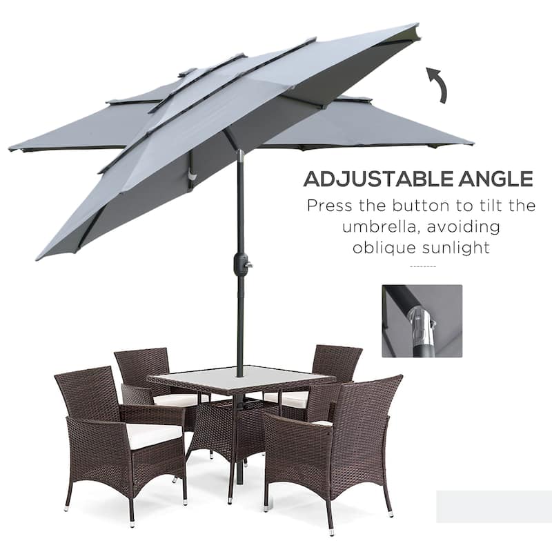 9ft Patio Umbrella with Tilt Crank and Steel Frame Vented 3-Tier Top for Sun Protection
