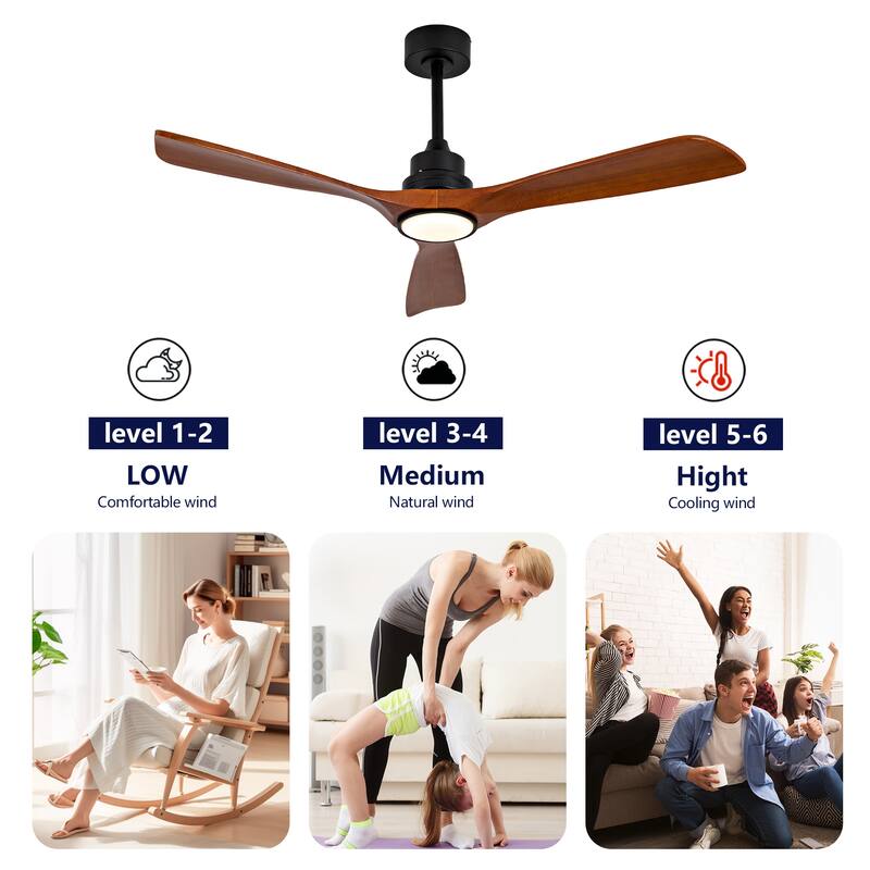 52 Inch Wood Ceiling Fans With Lights and Remote Control, Reversible DC Motor, Black Ceiling Fan For Living Room, Bedroom