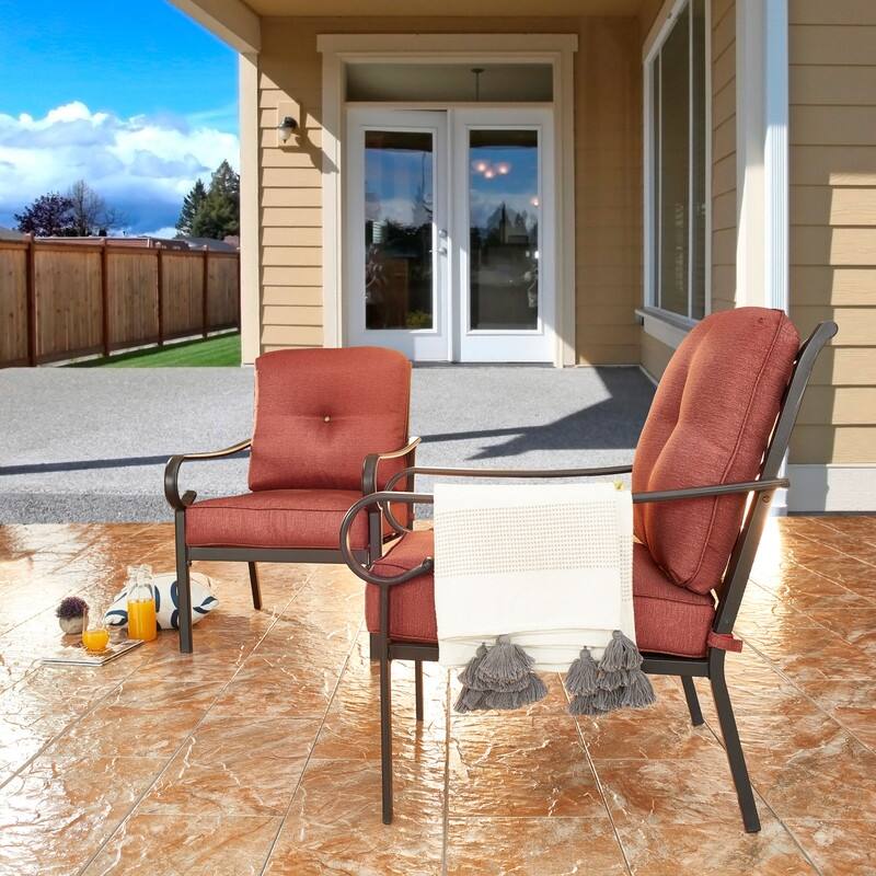 Patio Festival Outdoor Metal Chair with Red Cushions (2-Pack)