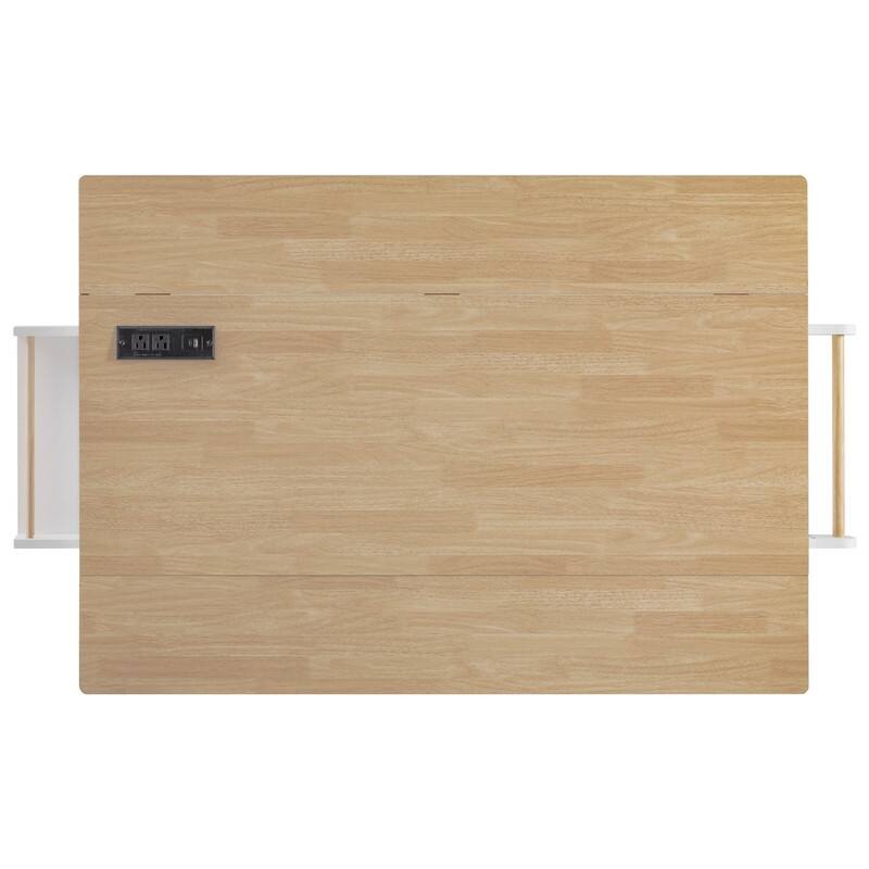 Modern 55.5" Fluted Kitchen Island with Drop Leaf, Kitchen Storage Cart on 5 Wheels with Power Outlet, Spice rack,Curved Edge