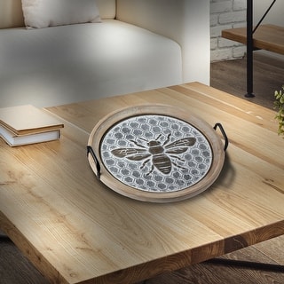 Wood And Metal Bee Honeycomb Tray 17.25"D