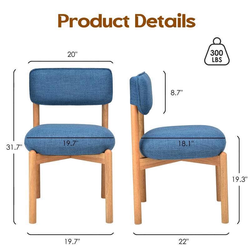 Modern Wooden Blended Linen Dining Chair (Set of 2)