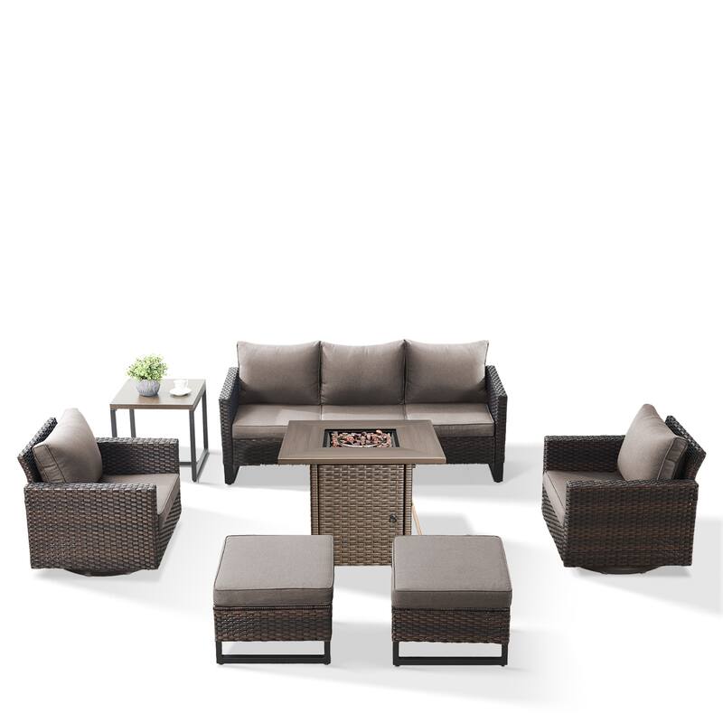 Outdoor Pocassy Sofa Chairs Set with Fire Table