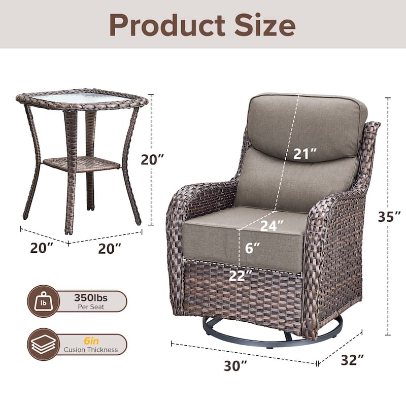 Gymojoy 6-Piece Patio Furniture Set with Swivel Glider Chairs, 6-Inch Ultra-Plush Cushions & Water-Resistant Olefin Fabric