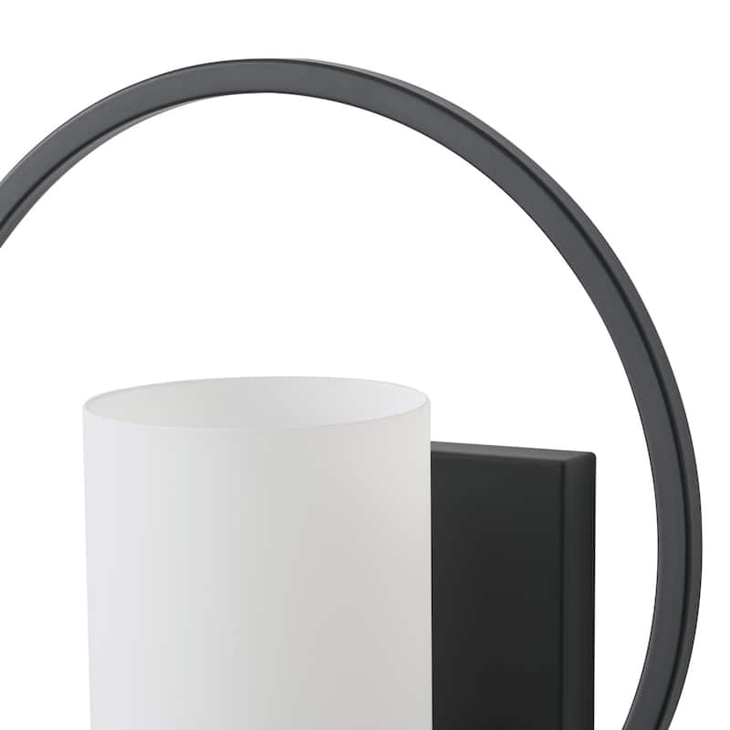 Modern Black and Gold Wall Light with White Frosted Glass Shade