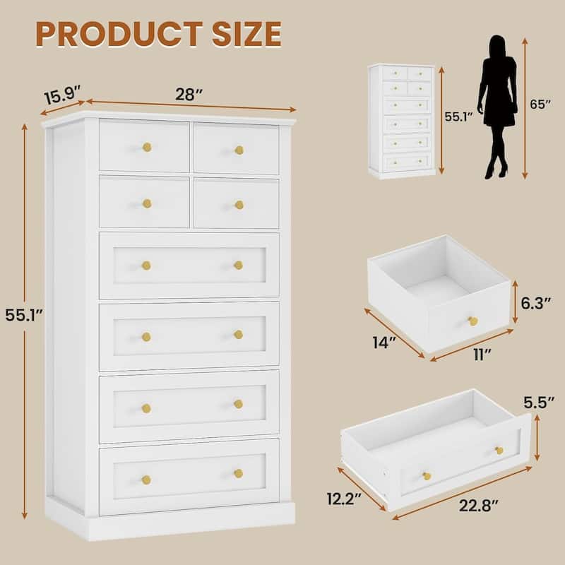 8 Drawers Tall Dresser for Bedroom 55.1H Tall Dressers Chest of Drawers