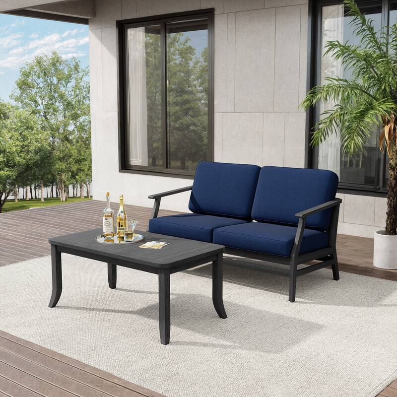 Teak Outdoor Patio Loveseat and Coffee Table Set (2-Piece)