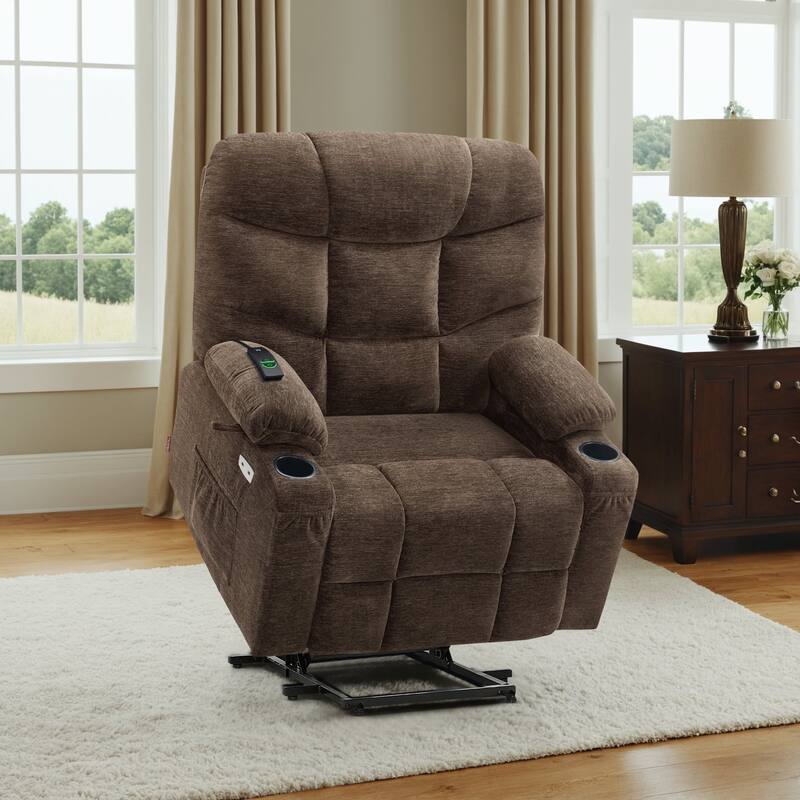 MCombo Wide Power Lift Recliner Chair with Extended Footrest for Big Elderly People, Fabric R7289