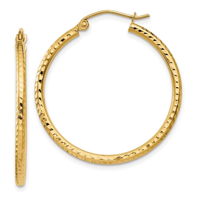 Curata 14k Yellow Gold Sparkle Cut Round Tube Hoop Earrings - 30x30mm