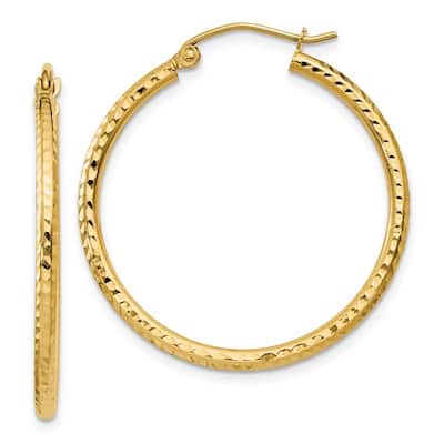 Curata 14k Yellow Gold Sparkle Cut Round Tube Hoop Earrings - 30x30mm