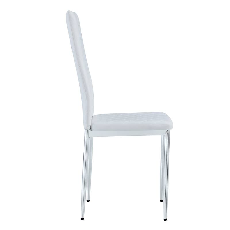 Leather Dining Table Chair Set of 6, High Back Dining Chair, Grid Armless Lounge Chair, Office Chair with C-Shaped Metal Legs