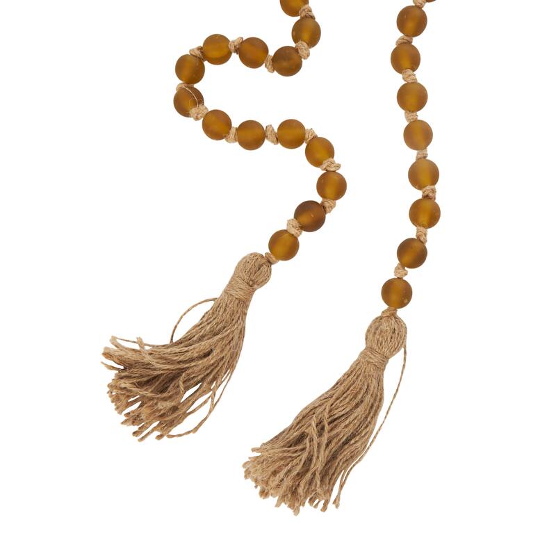 Glass Handmade Round Long Beaded Garland with Tassel with Knotted Brown Jute