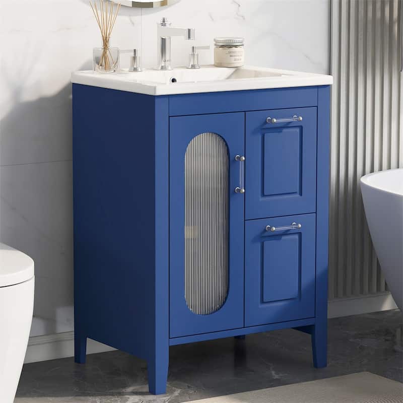 24" Bathroom Wood Vanity Cabinet with Sink, 2 Drawers and Door